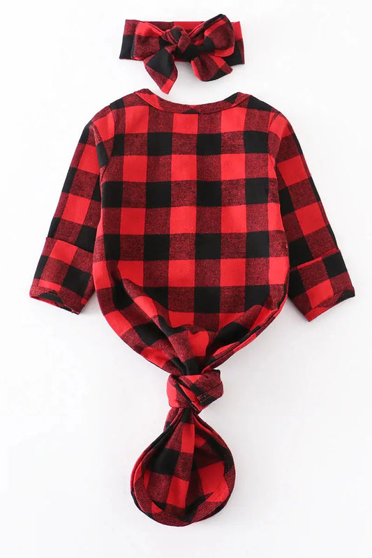 Red/Black Plaid Baby Gown Set Honeydew