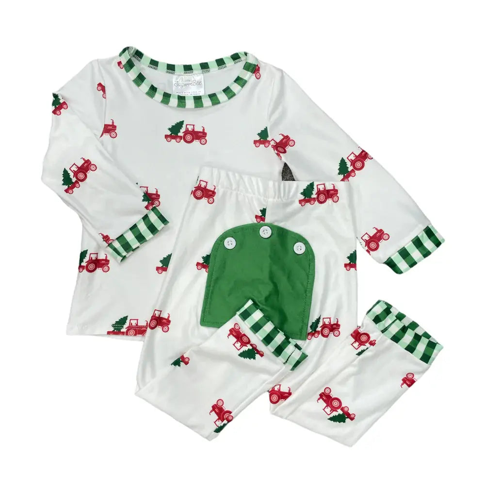SugarBee Blanks Unisex Christmas Tractor Pajamas-Butt Flap ***Only 1 Available*** Sugarbee Blanks