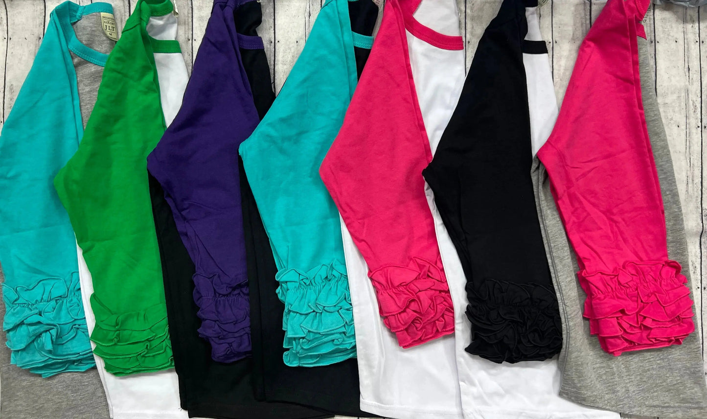 Wholesale Girls 3/4 Sleeve Icing Ruffle Raglan Jersey Tee Pink Poodle Designz