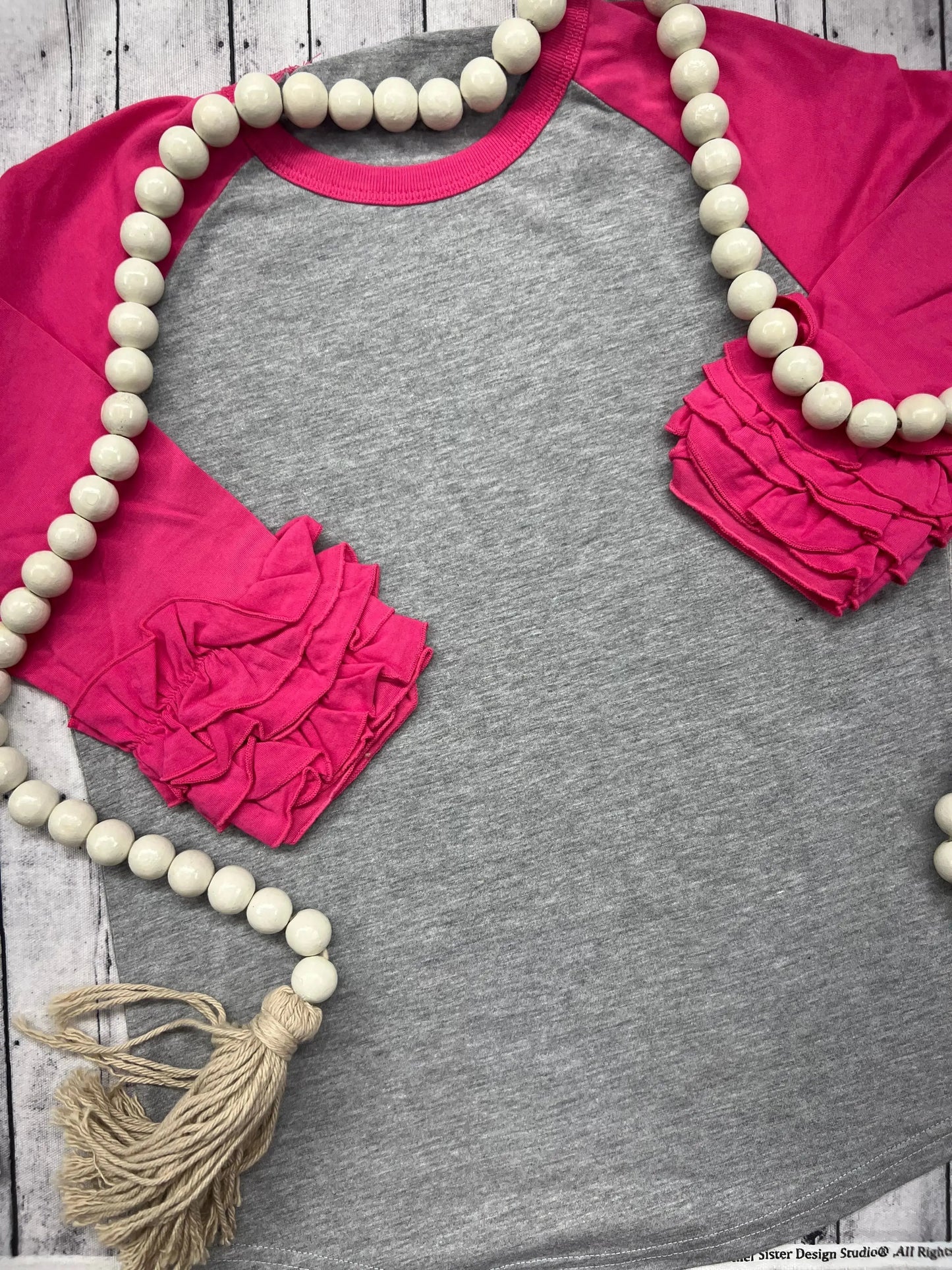 Wholesale Girls 3/4 Sleeve Icing Ruffle Raglan Jersey Tee Pink Poodle Designz