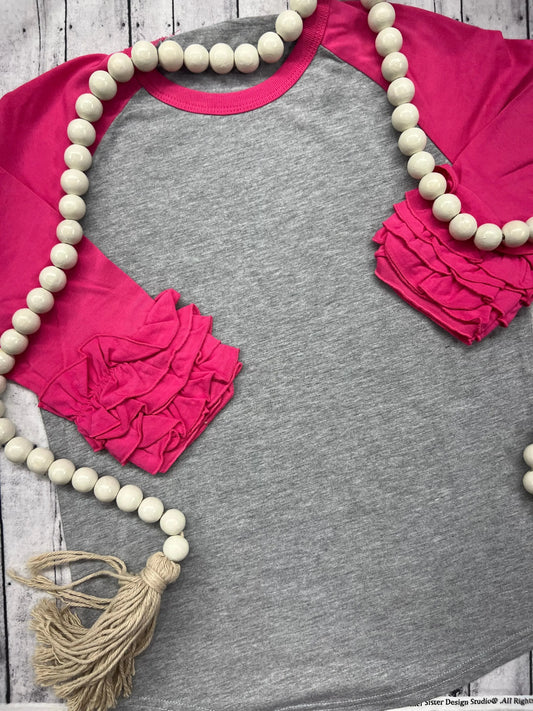 Wholesale Girls 3/4 Sleeve Icing Ruffle Raglan Jersey Tee Pink Poodle Designz