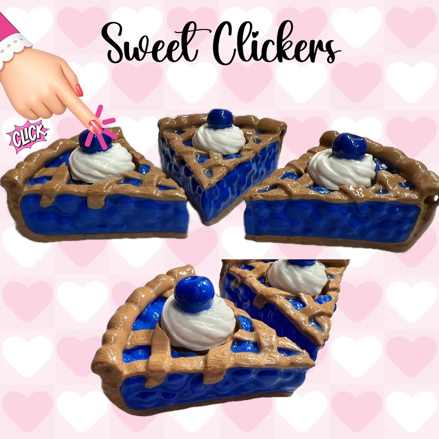 3D Cherry & Blueberry Pie Fidget Clicker (3DLunchBox) Pink Poodle Designz