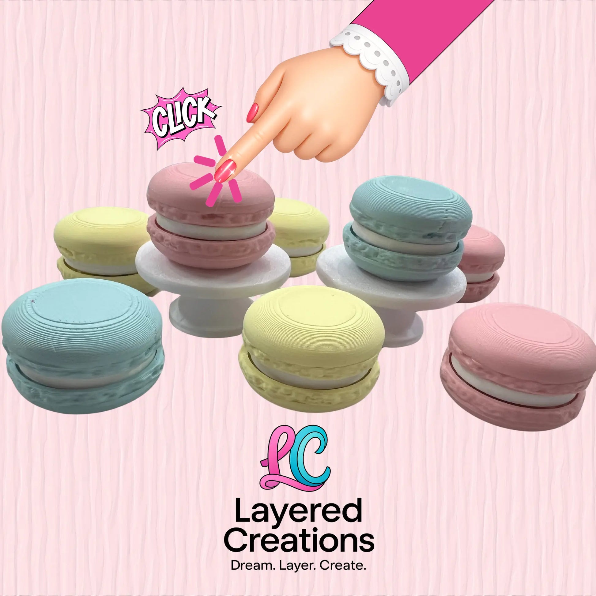 3D Macaroon Fidget Clicker (Ludo) Pink Poodle Designz