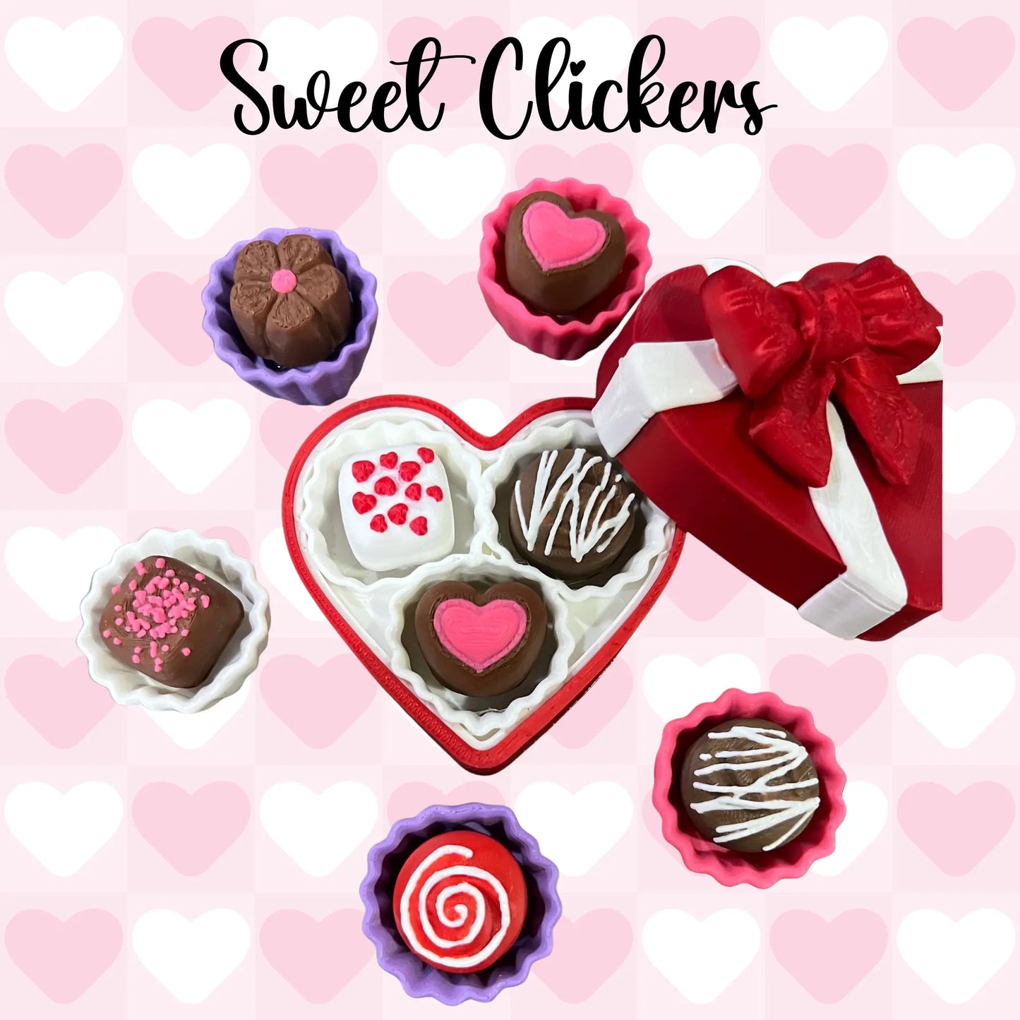 3D Valentine’s Chocolate Fidget Clickers (Mochi Makes) Pink Poodle Designz