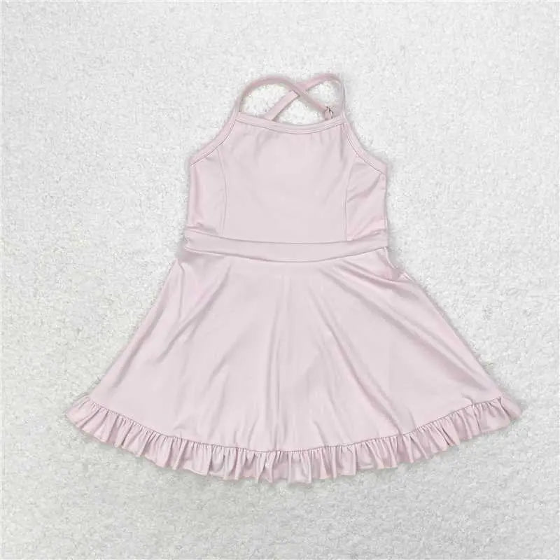 Adjustable Strap Ruffle Trim Dress With Built In Shorts Pink Poodle Designz