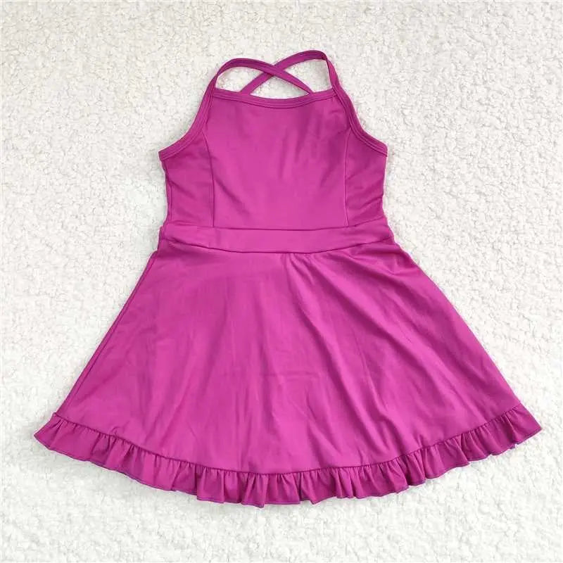 Adjustable Strap Ruffle Trim Dress With Built In Shorts Pink Poodle Designz