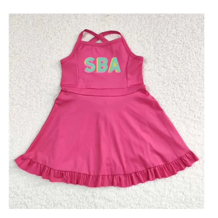 Adjustable Strap Ruffle Trim Dress With Built In Shorts Pink Poodle Designz