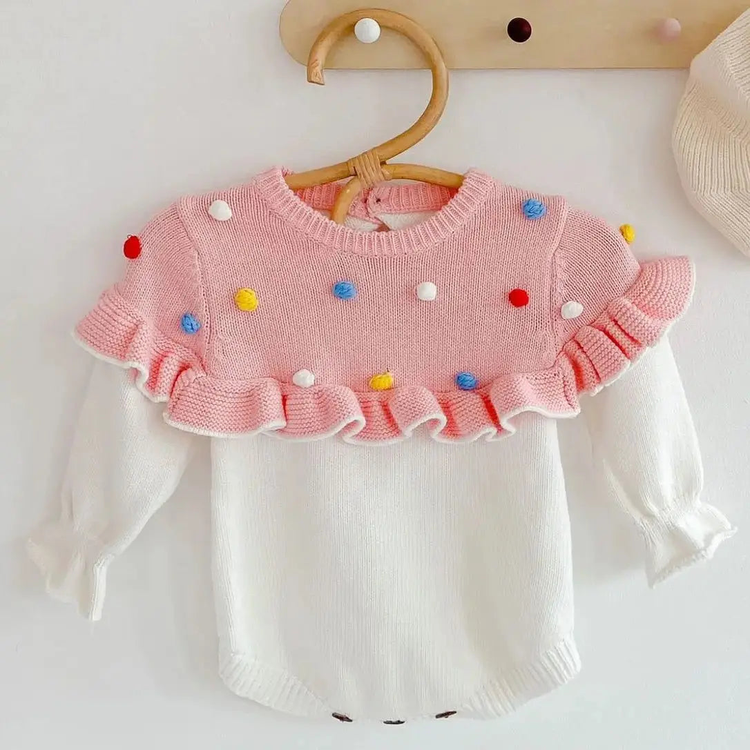 Baby Long Sleeve Cupcake Sweater Romper Pink Poodle Designz