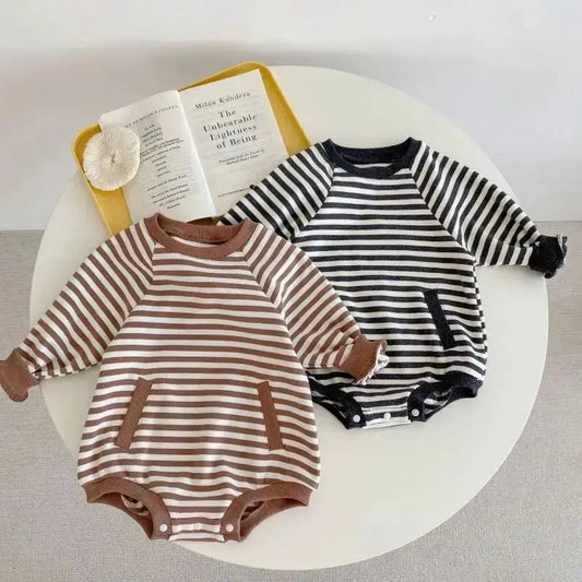 PREORDER- Black or Brown Striped Romper Pink Poodle Designz