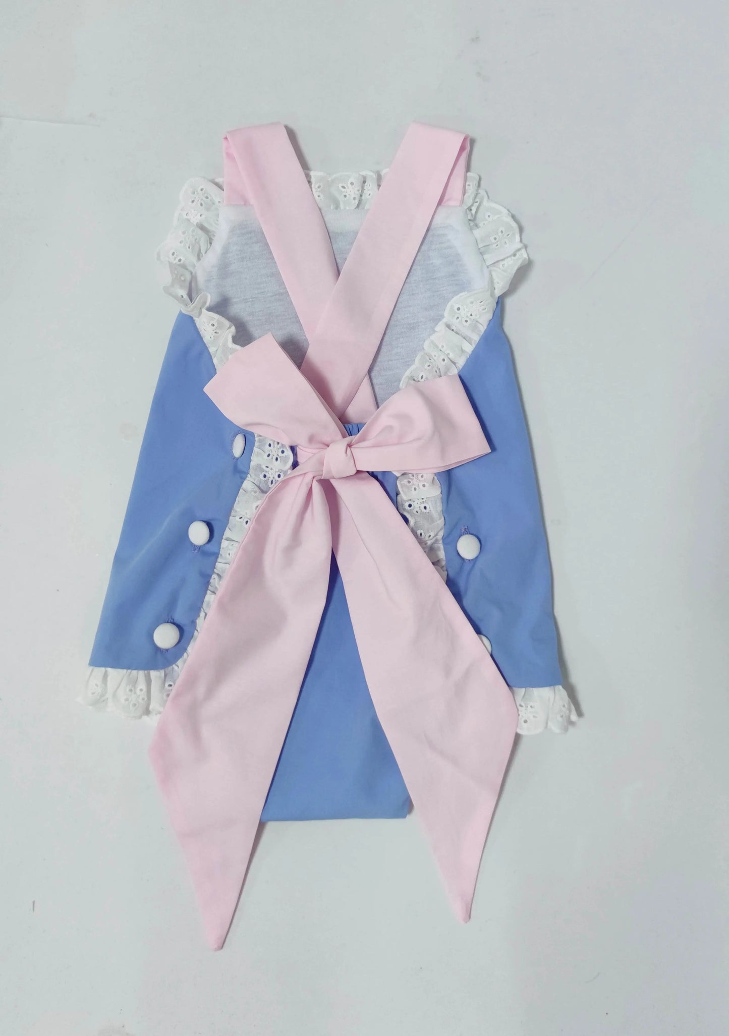 Blue/Pink Eyelet Ruffle Bow Back Sunsuit Pink Poodle Designz