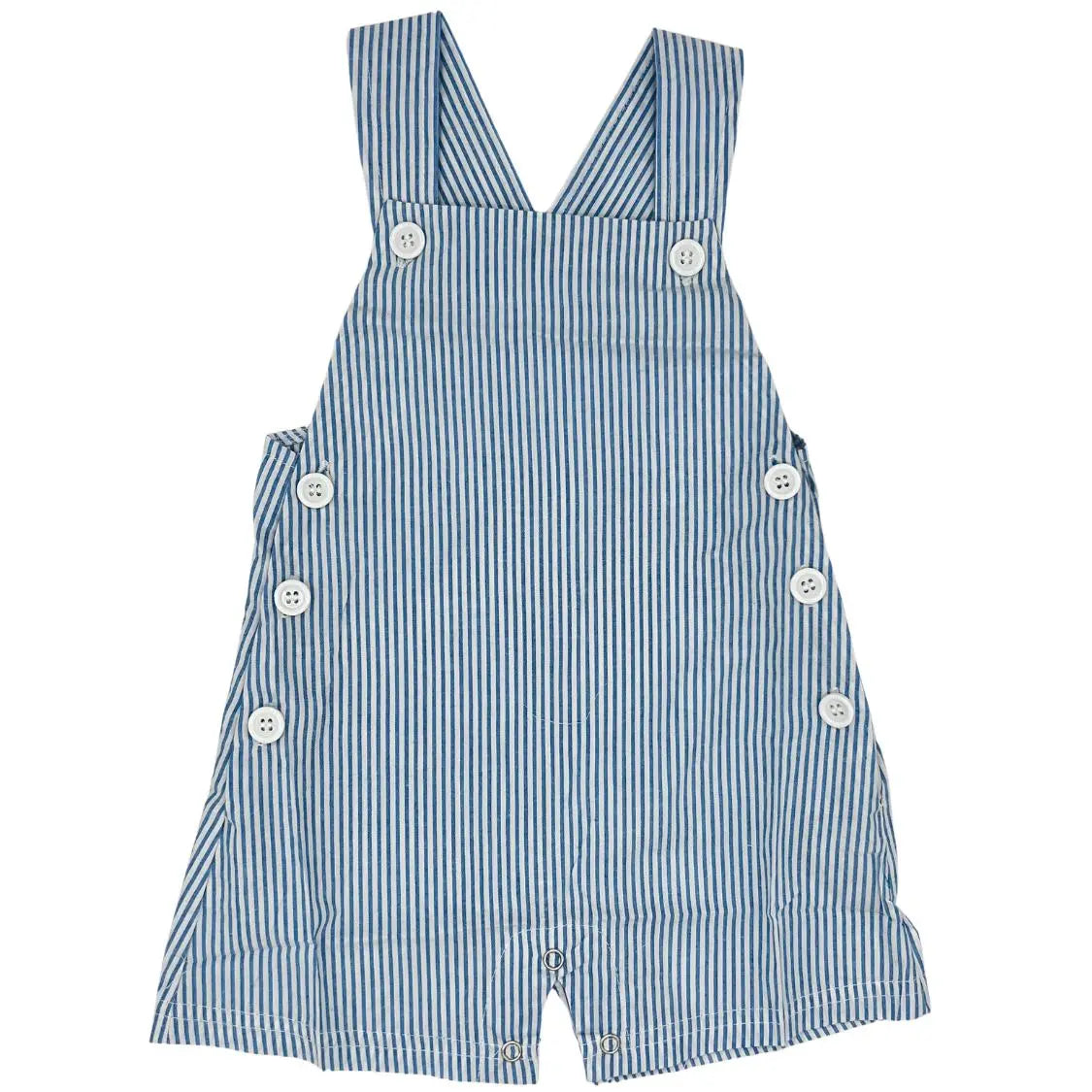 Blue Seersucker Stripe Short Overalls Pink Poodle Designz