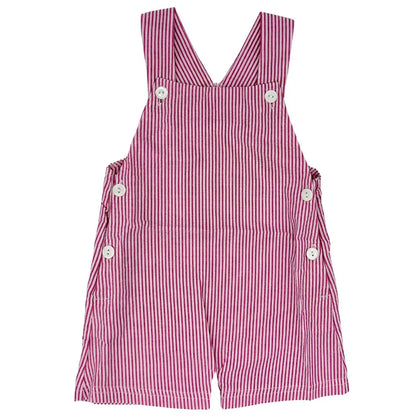 Blue Seersucker Stripe Short Overalls Pink Poodle Designz