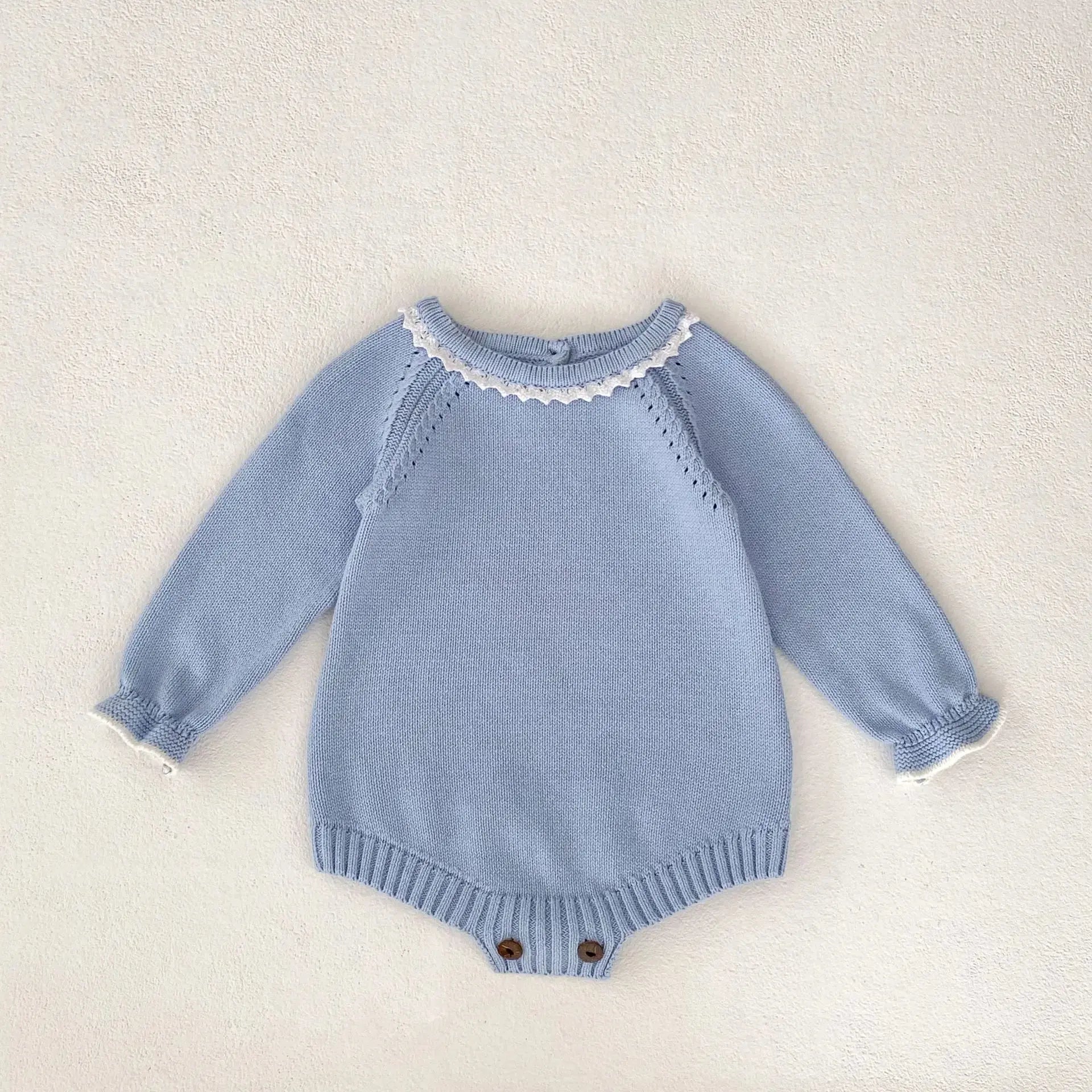 Boutique Blue Lace Trim Sweater Romper Pink Poodle Designz