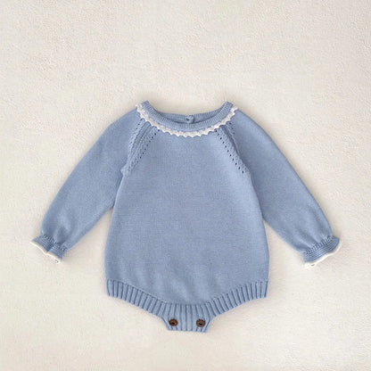 Boutique Blue Lace Trim Sweater Romper Pink Poodle Designz