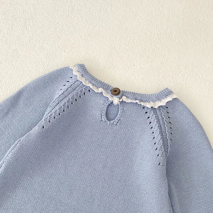 Boutique Blue Lace Trim Sweater Romper Pink Poodle Designz