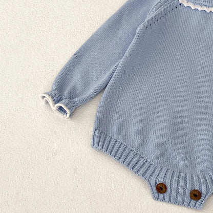 Boutique Blue Lace Trim Sweater Romper Pink Poodle Designz