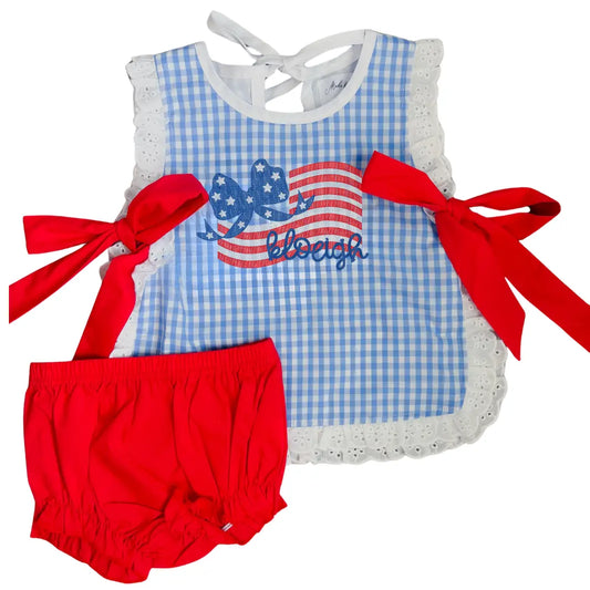 Boutique Woven Blue Gingham Diaper Sets Made For Aspen