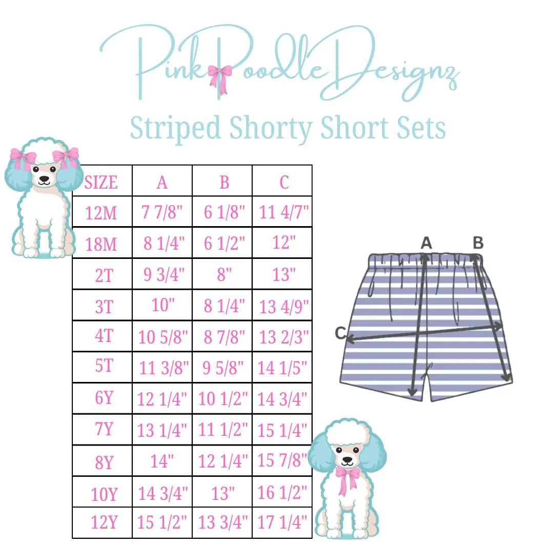 Boys 2PC Slate Blue & White Striped Short Sets Pink Poodle Designz