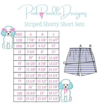 Boys 2PC Slate Blue & White Striped Short Sets Pink Poodle Designz