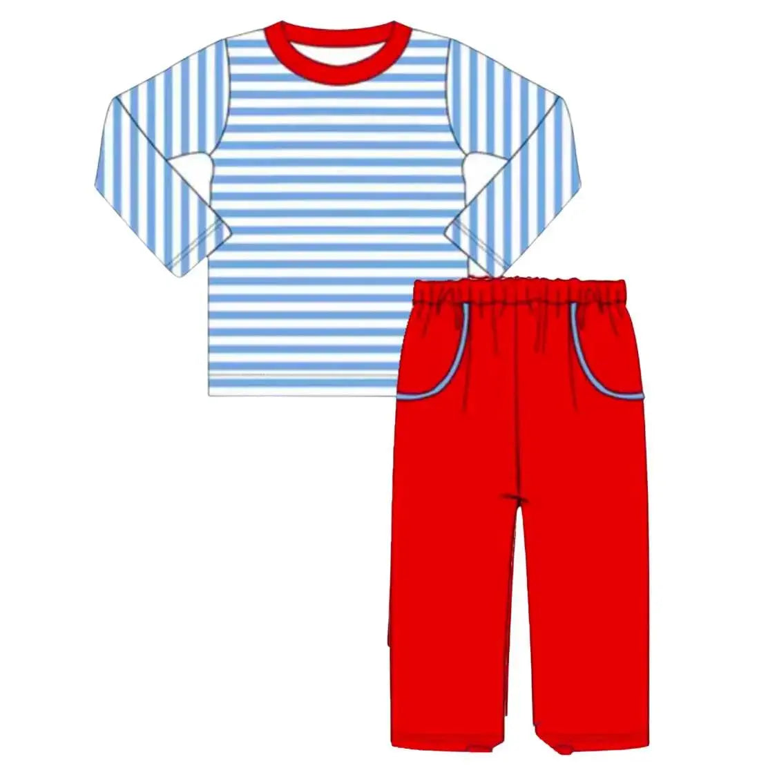 Boys Blue & Red Pants Set Pink Poodle Designz