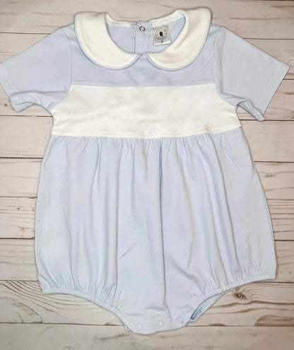 Boys Blue & White Peter Pan Collar Bubble Adriana's Blanks