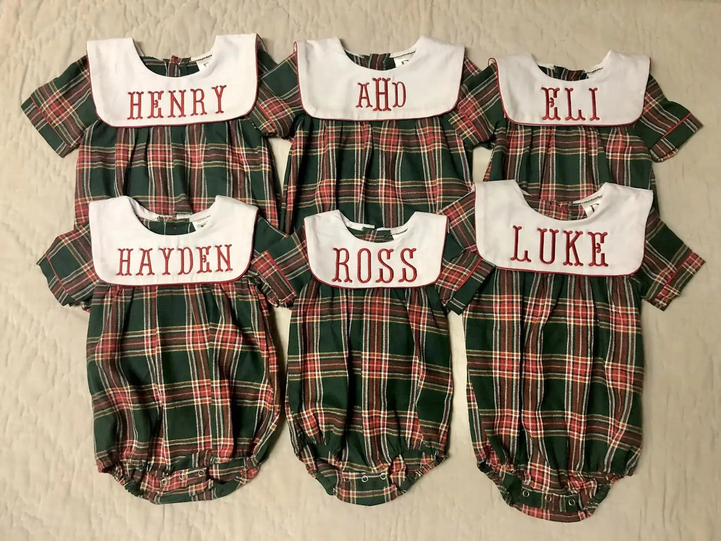 Boys Green Plaid Christmas Bubble Romper Pink Poodle Designz