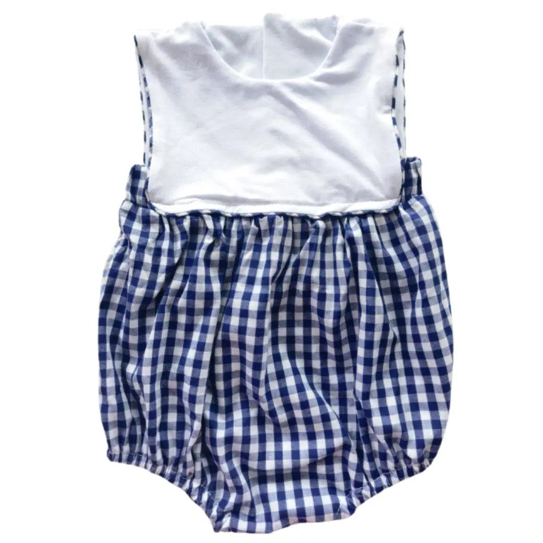 Boys Navy Gingham Bubble Pink Poodle Designz