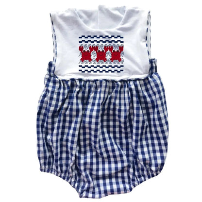 Boys Navy Gingham Bubble Pink Poodle Designz