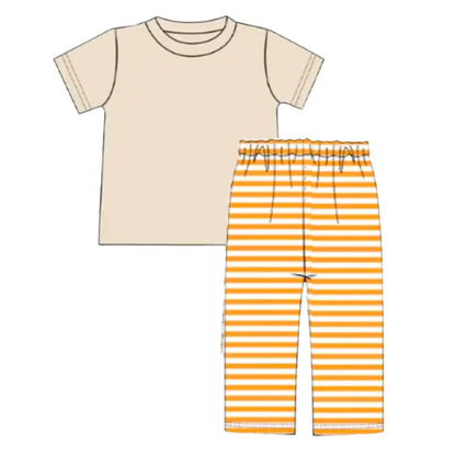 Boys Orange and Tan 2pc Pants Set Pink Poodle Designz