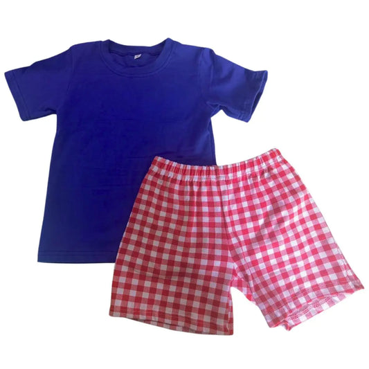 Boys Red White and Blue Short Set Pink Poodle Designz