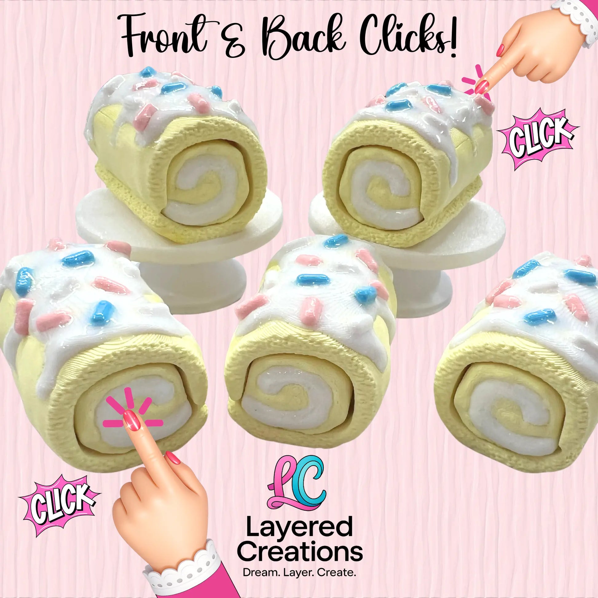 Cake Roll Fidget Clickers (Mochi Makes) Pink Poodle Designz