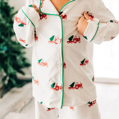 Christmas Unisex Tractor Button Down Pajamas Sugarbee Blanks