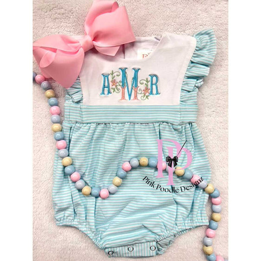 Copy of Girl's Ruffle Striped Bubbles Pink, Aqua, Lavender, Yellow and Blue Pink Poodle Designz