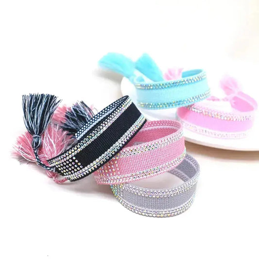 Retro Wrist Strap Ribbon Hand-Woven Tassel Bracelet Pink Poodle Designz