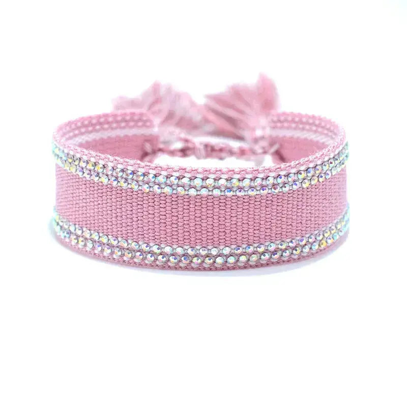 Retro Wrist Strap Ribbon Hand-Woven Tassel Bracelet Pink Poodle Designz
