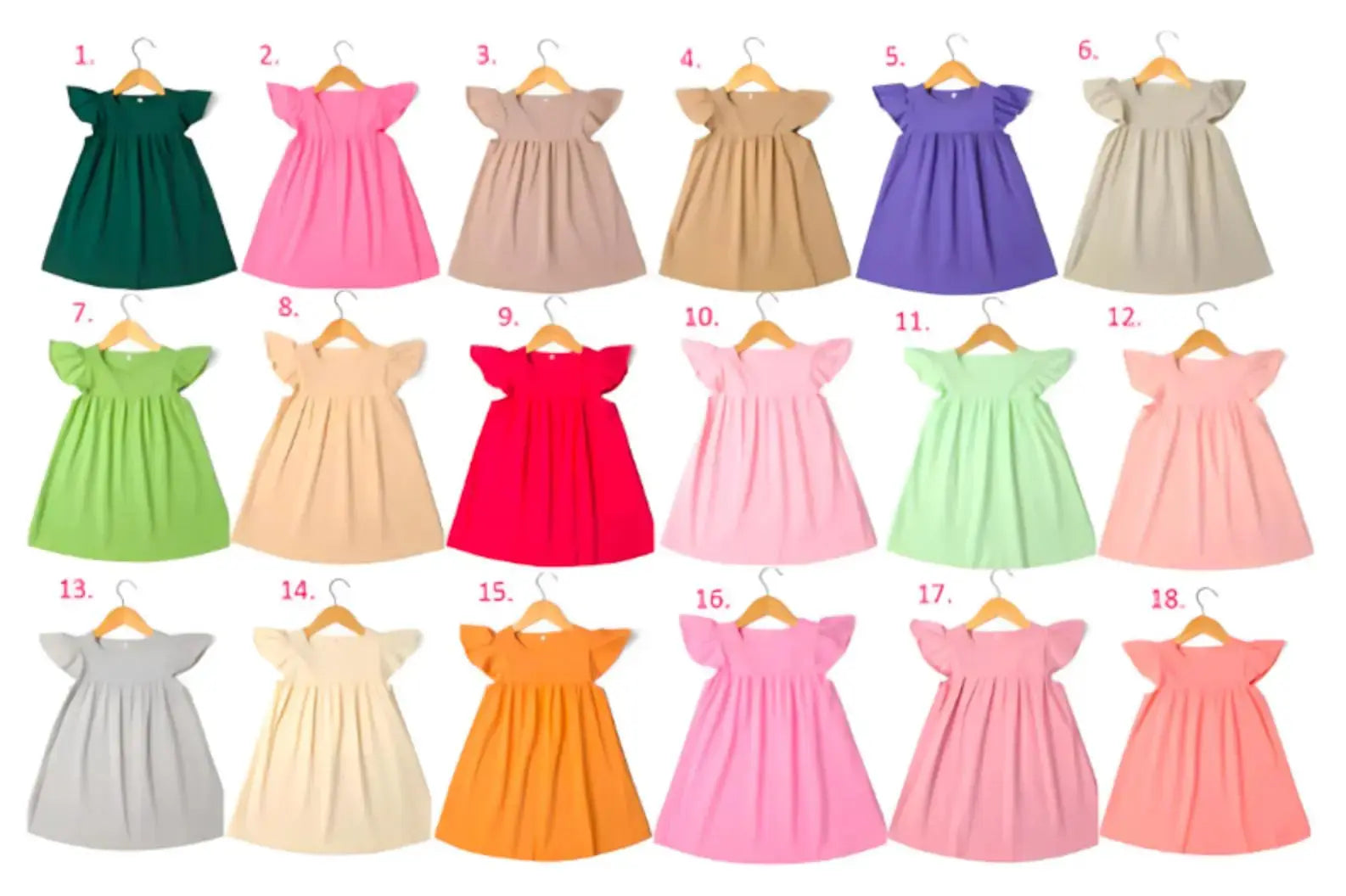 Girl's Cotton Flutter Sleeve Dress (9 Colors Available) Pink Poodle Designz