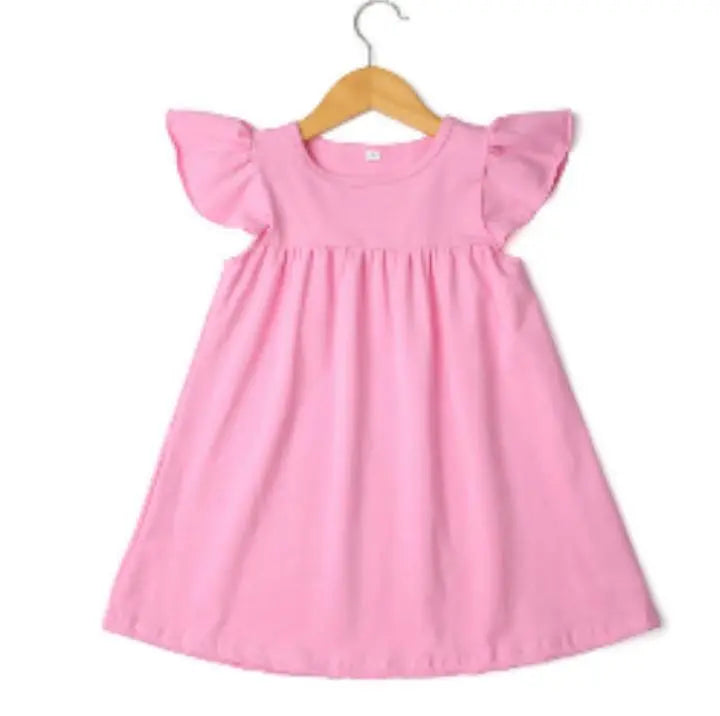 Girl's Cotton Flutter Sleeve Dress (9 Colors Available) Pink Poodle Designz