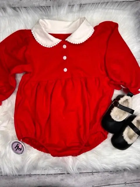 Girl’s Long Sleeve Doll Collar Romper Pink Poodle Designz