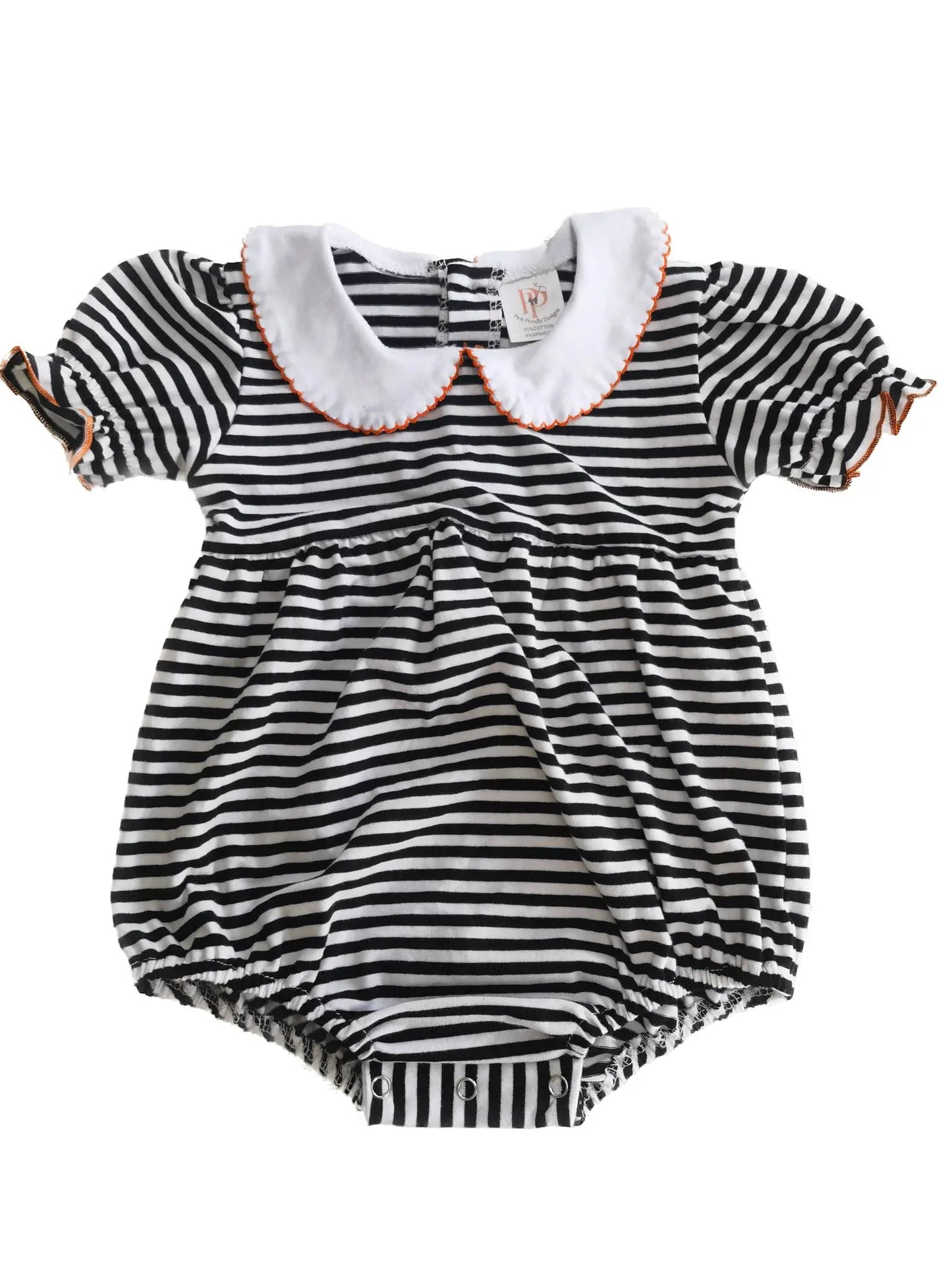 Girls Black & White Stripe Bubble Trimmed in Orange Pink Poodle Designz