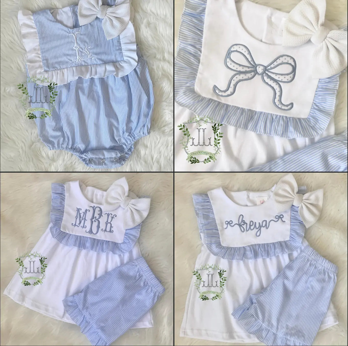 Girls Blue Stripe Summer Sets Pink Poodle Designz