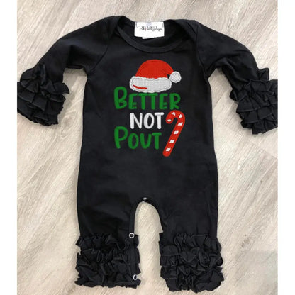 Girls Christmas Black Ruffle Romper Hick’s Blanks