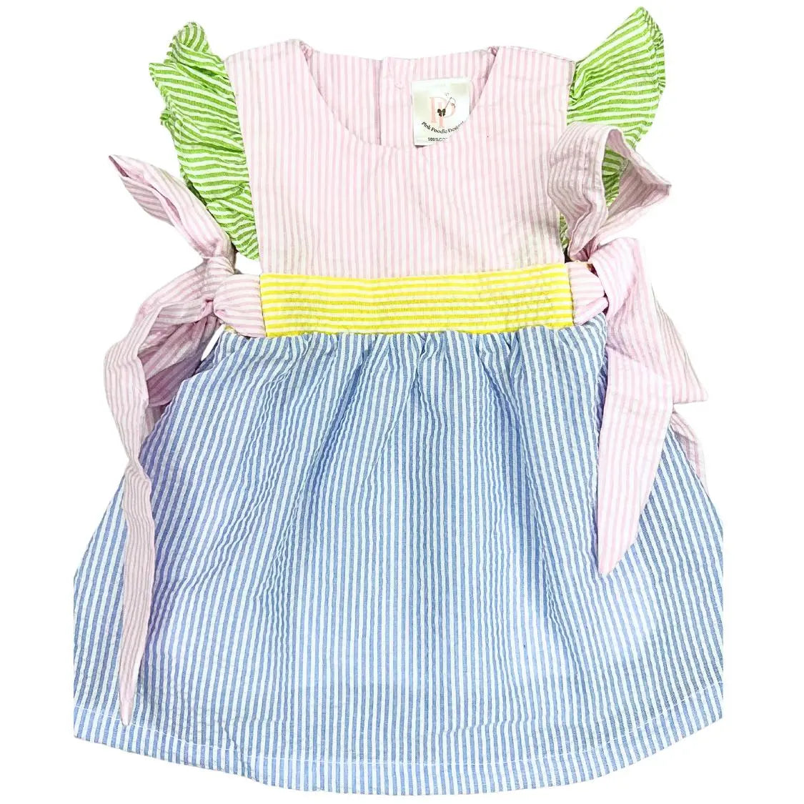 Girls Colorblock Seersucker Dress Pink Poodle Designz