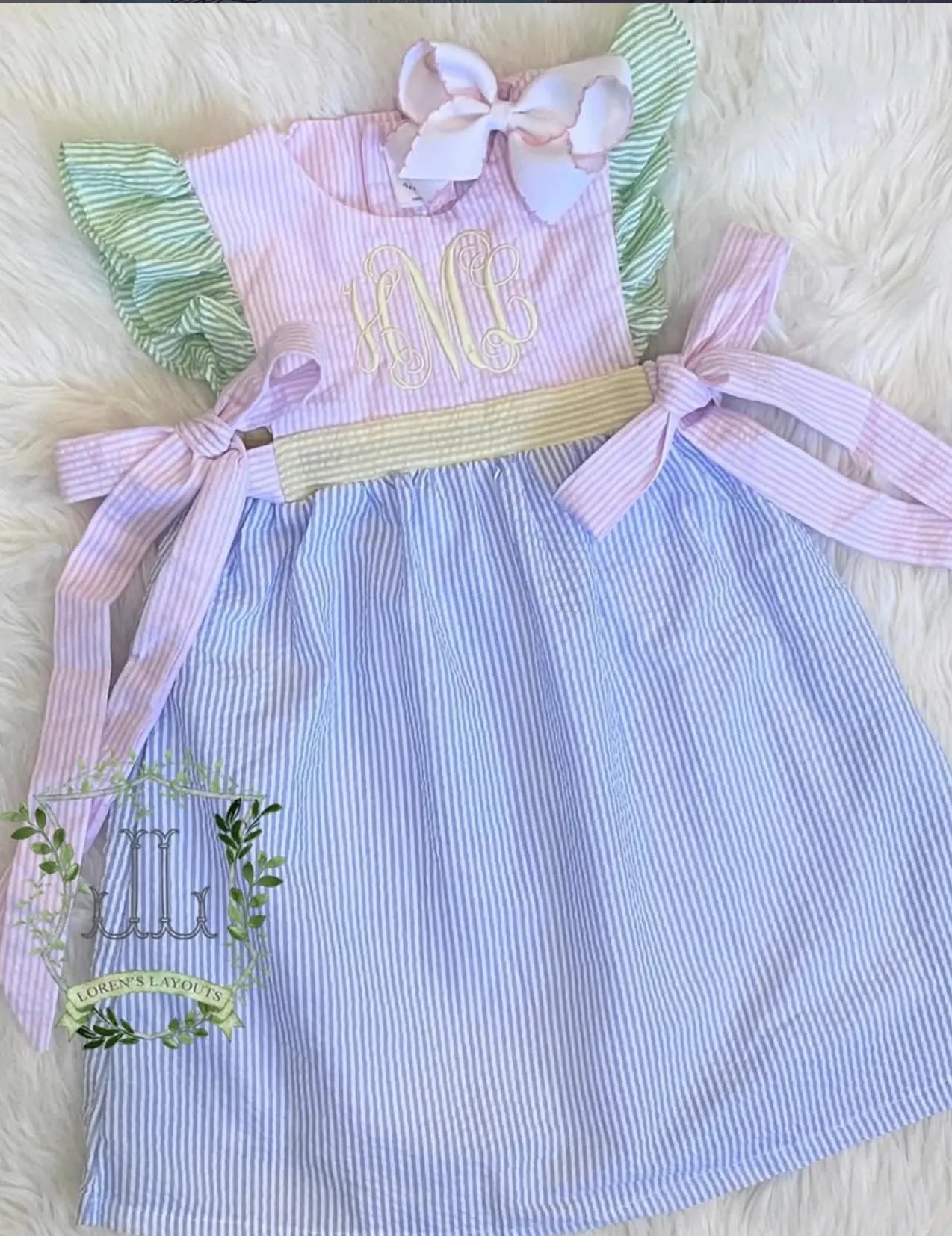 Girls Colorblock Seersucker Tunic & Shorts Set Pink Poodle Designz