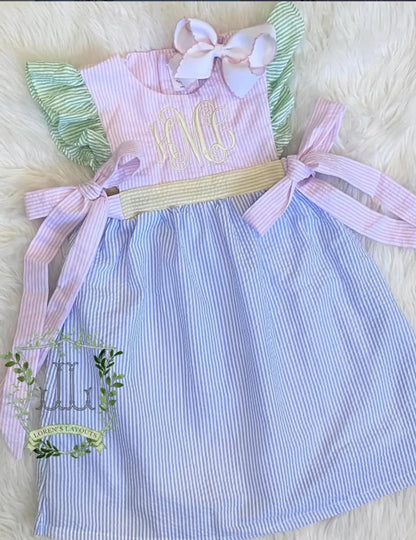 Girls Colorblock Seersucker Tunic & Shorts Set Pink Poodle Designz