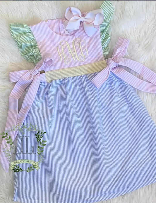 Girls Colorblock Seersucker Tunic & Shorts Set Pink Poodle Designz