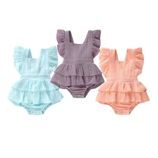 Copy of Cross Back Ruffle Bubble Romper Pink Poodle Designz