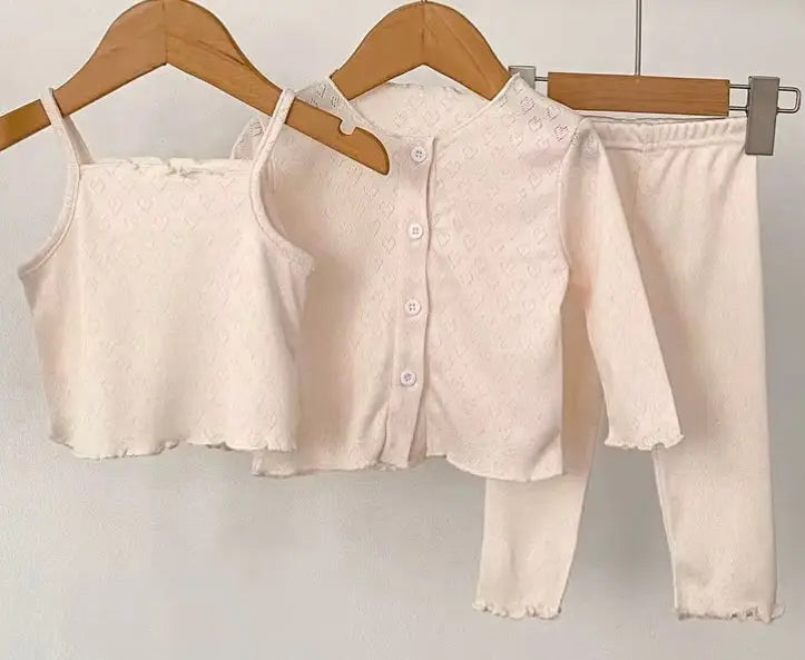 Girls Dainty 3PC Knitted Heart Cardigan Pant Set Pink Poodle Designz