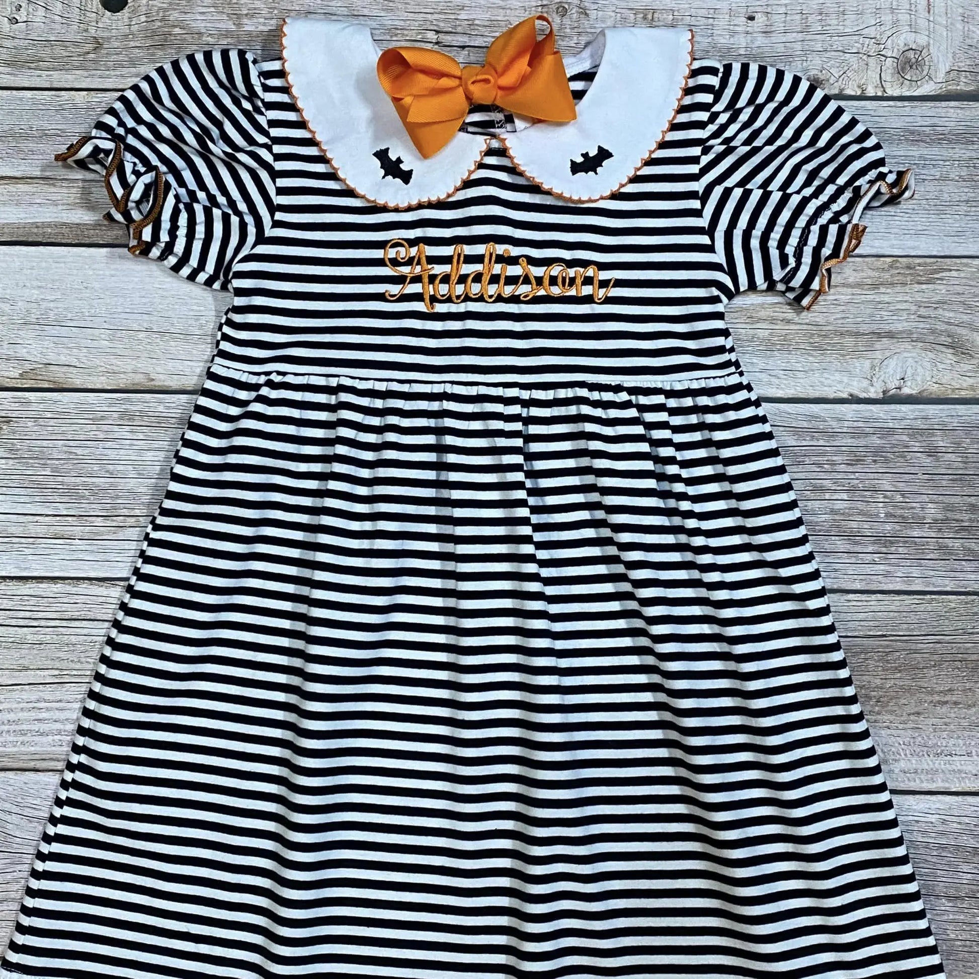 Girls Black & White Stripe Dress Pink Poodle Designz