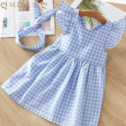 Girls Gingham Open Back Flutter Sleeve Dress Pink Poodle Designz