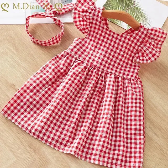 Girls Gingham Open Back Flutter Sleeve Dress Pink Poodle Designz